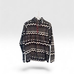 Eddie Bauer Black and White Geometric Patterned 1/4 Zip Sweater/Fleece